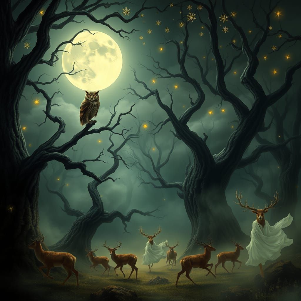 Whispers of the Mystical Forest under a Radiant Full Moon