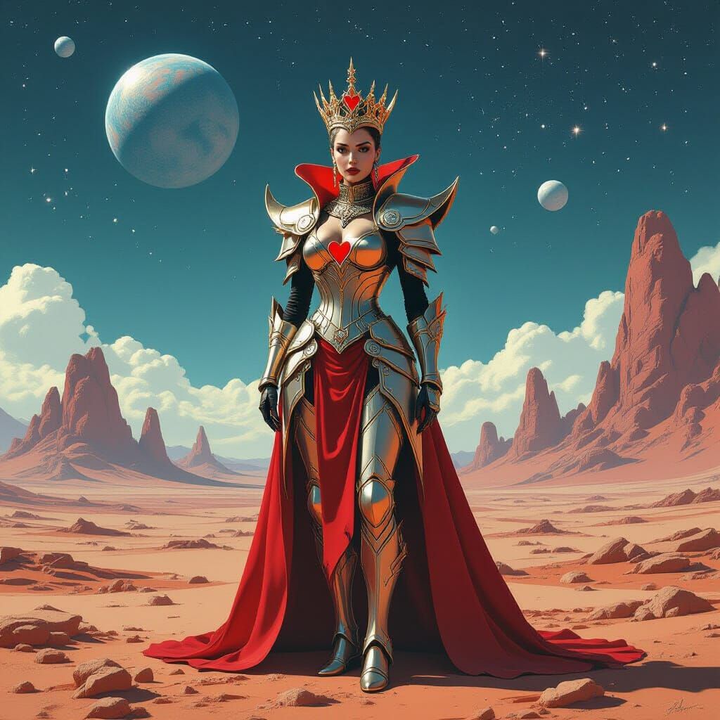 Futuristic Queen of Hearts on Alien Planet