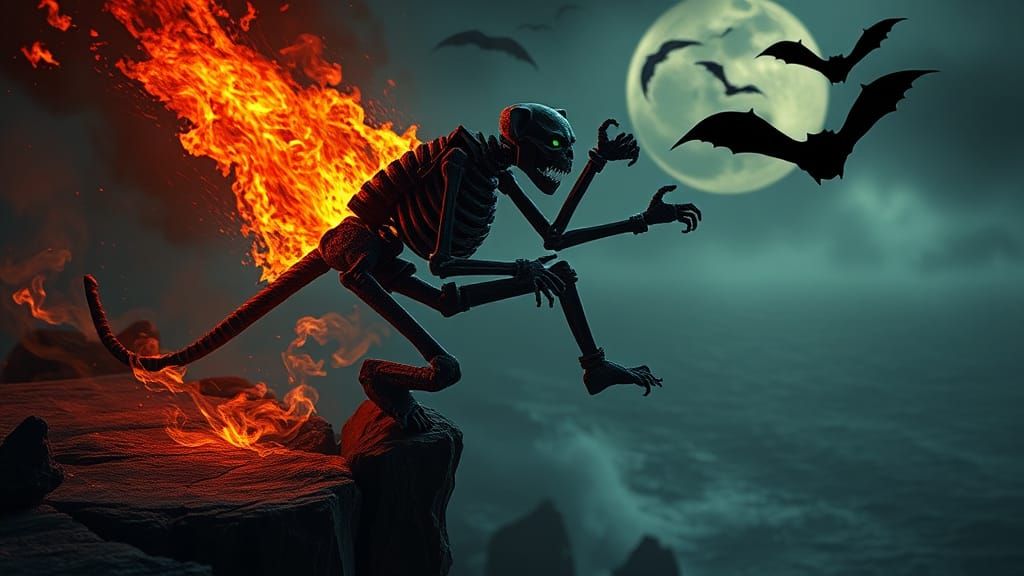 Fiery Origami Zombie Skeleton Ghost and Panther
