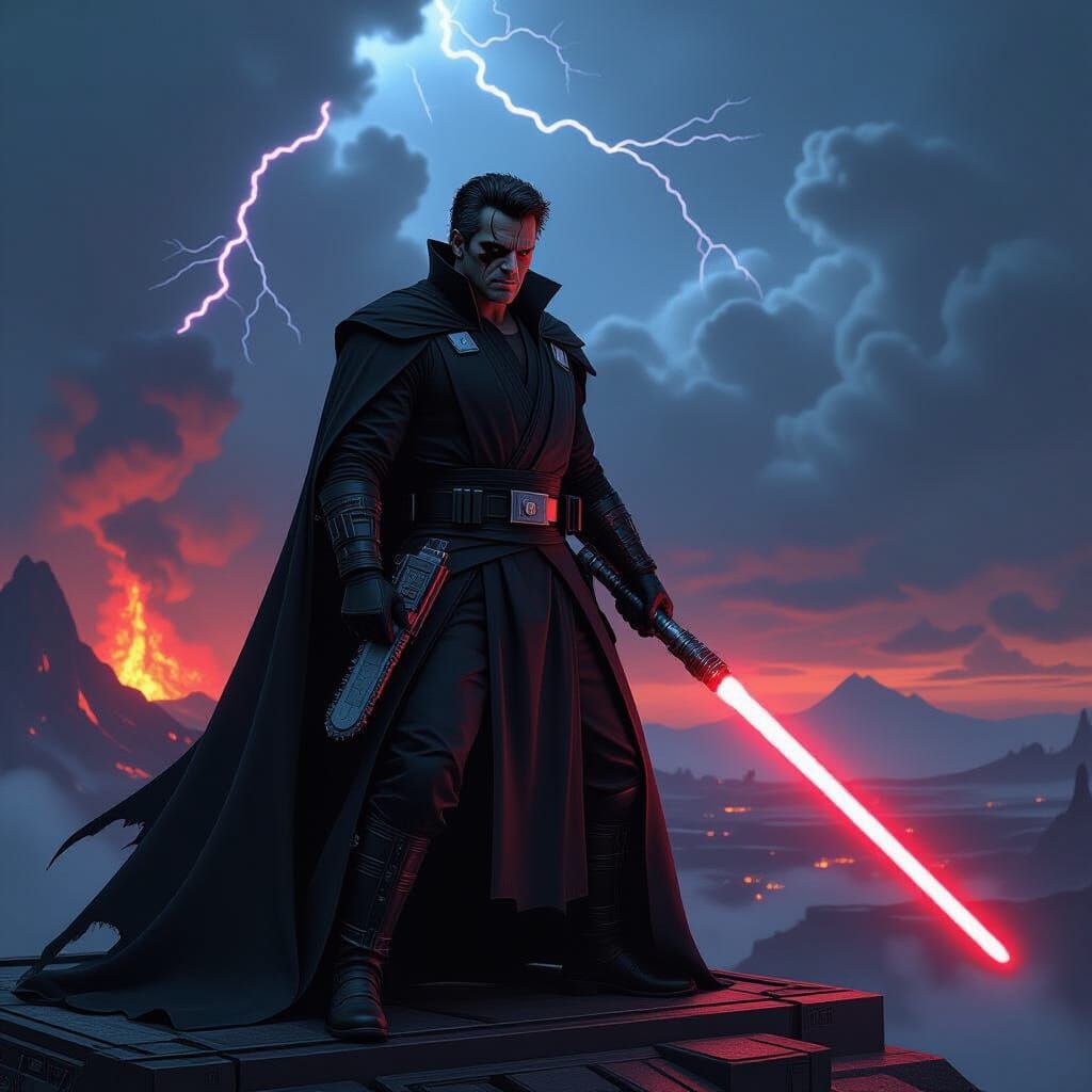 Ash Williams as Sith Lord with Chainsaw Lightsaber