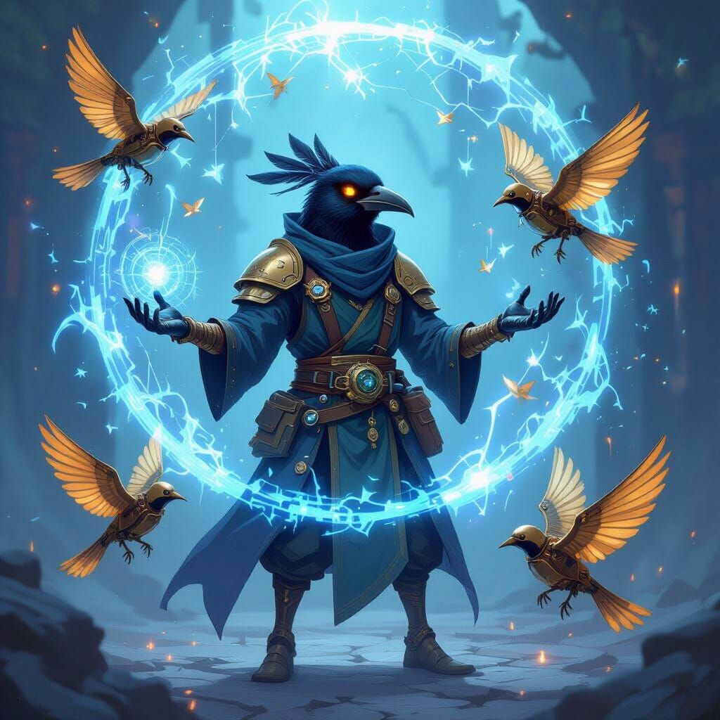 Kenku Artificer with Mechanical Birds in Arcane Energy