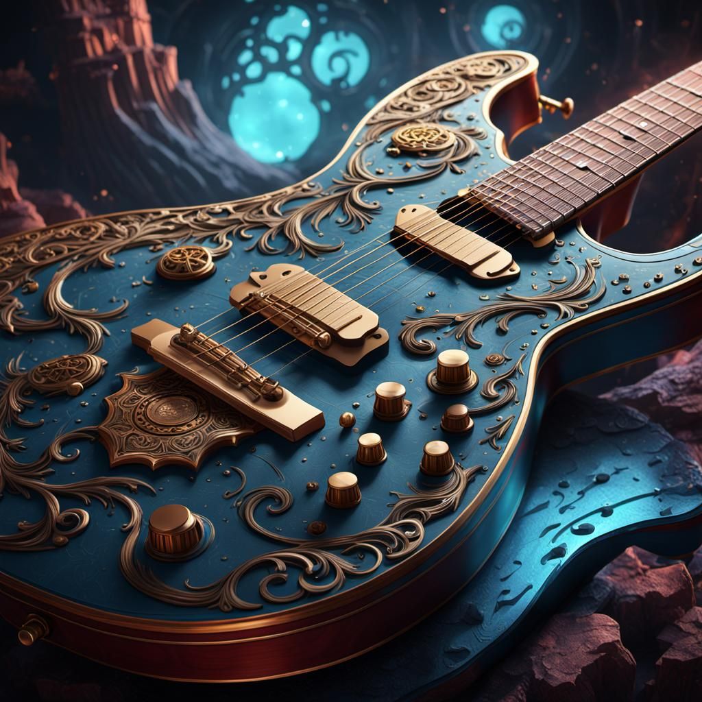 Mystical Guitar: Detailed Matte Painting in Fantasy Style