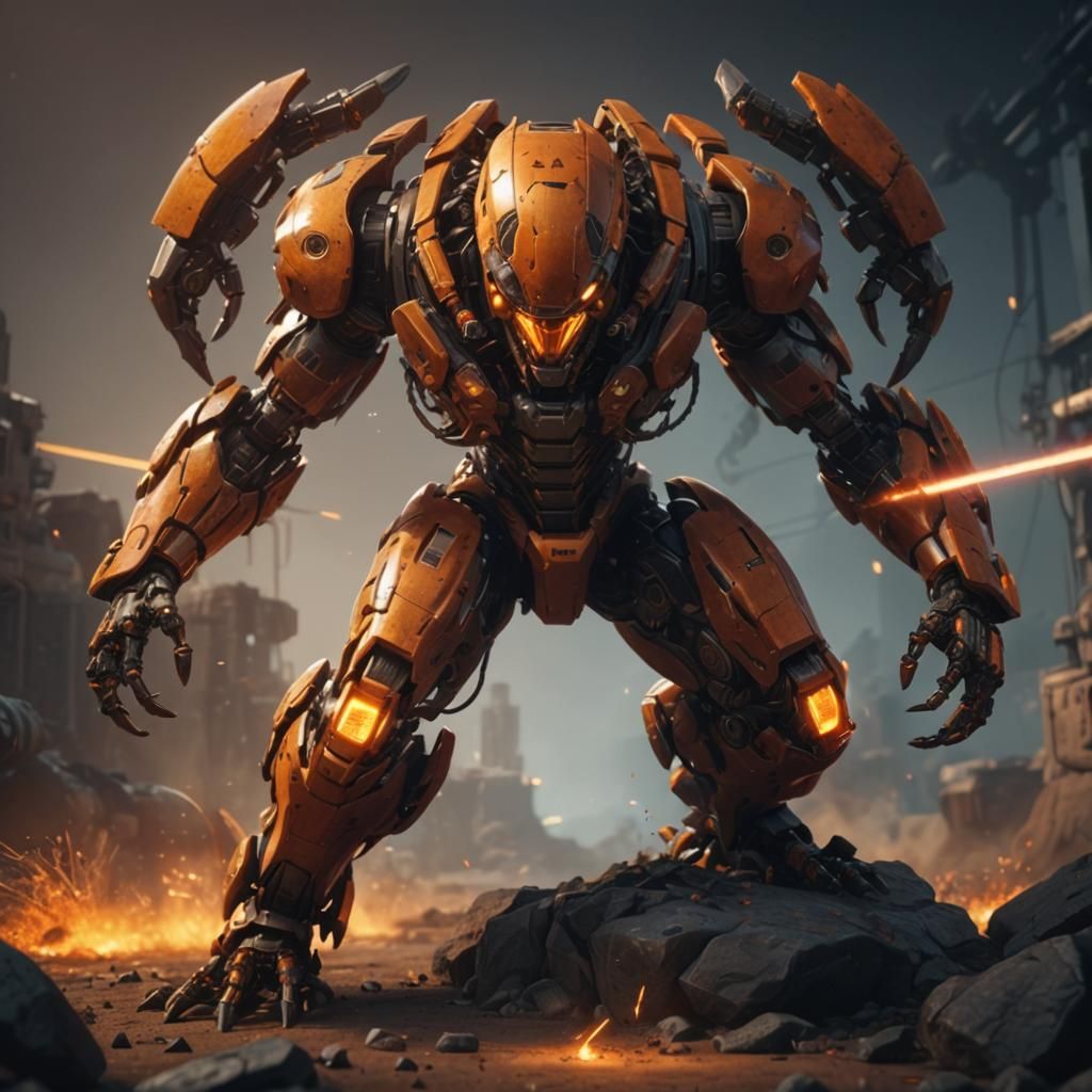 Cyborg Scorpion with Dark Orange Laser in 3D