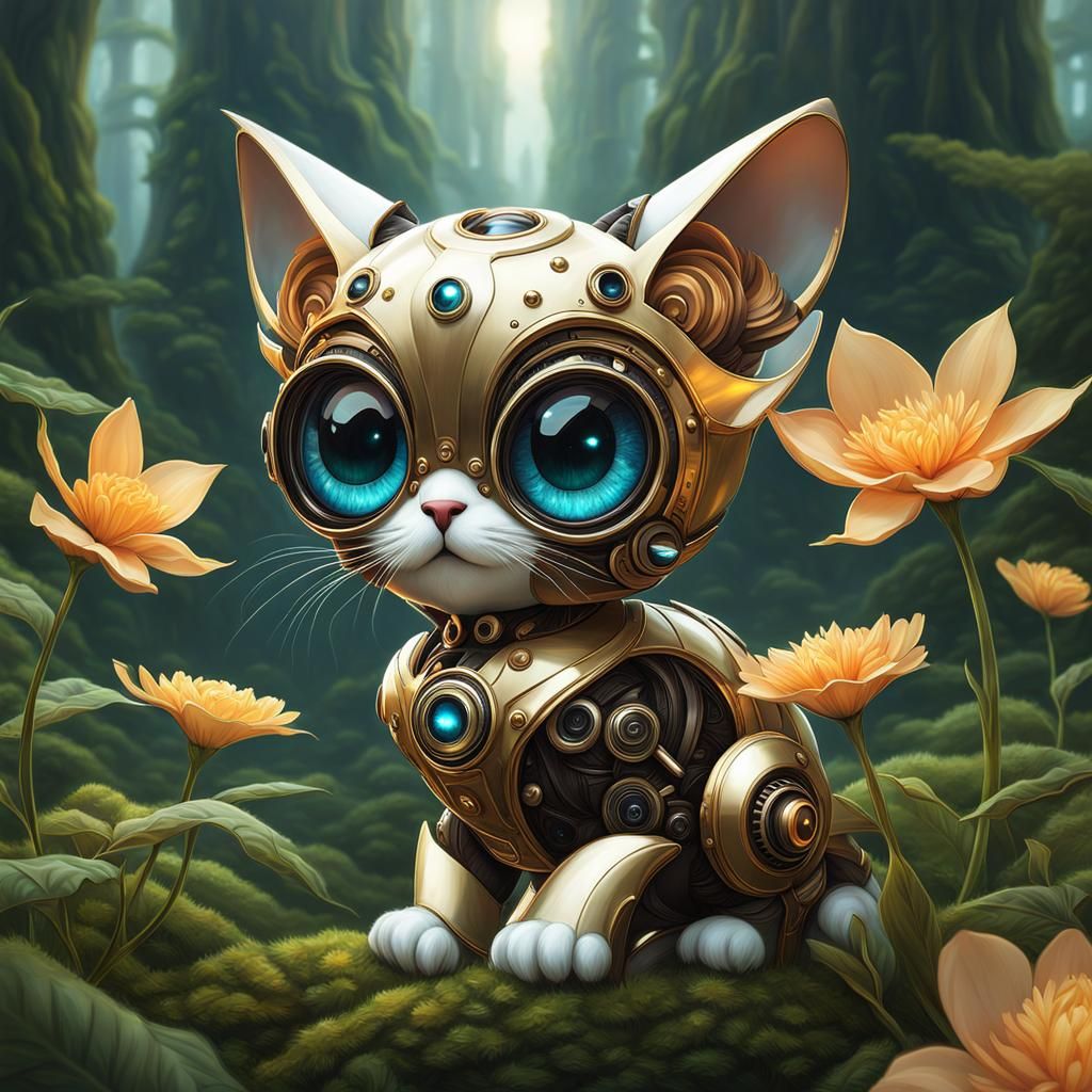 Cute big eyes micro flower translucent kitten