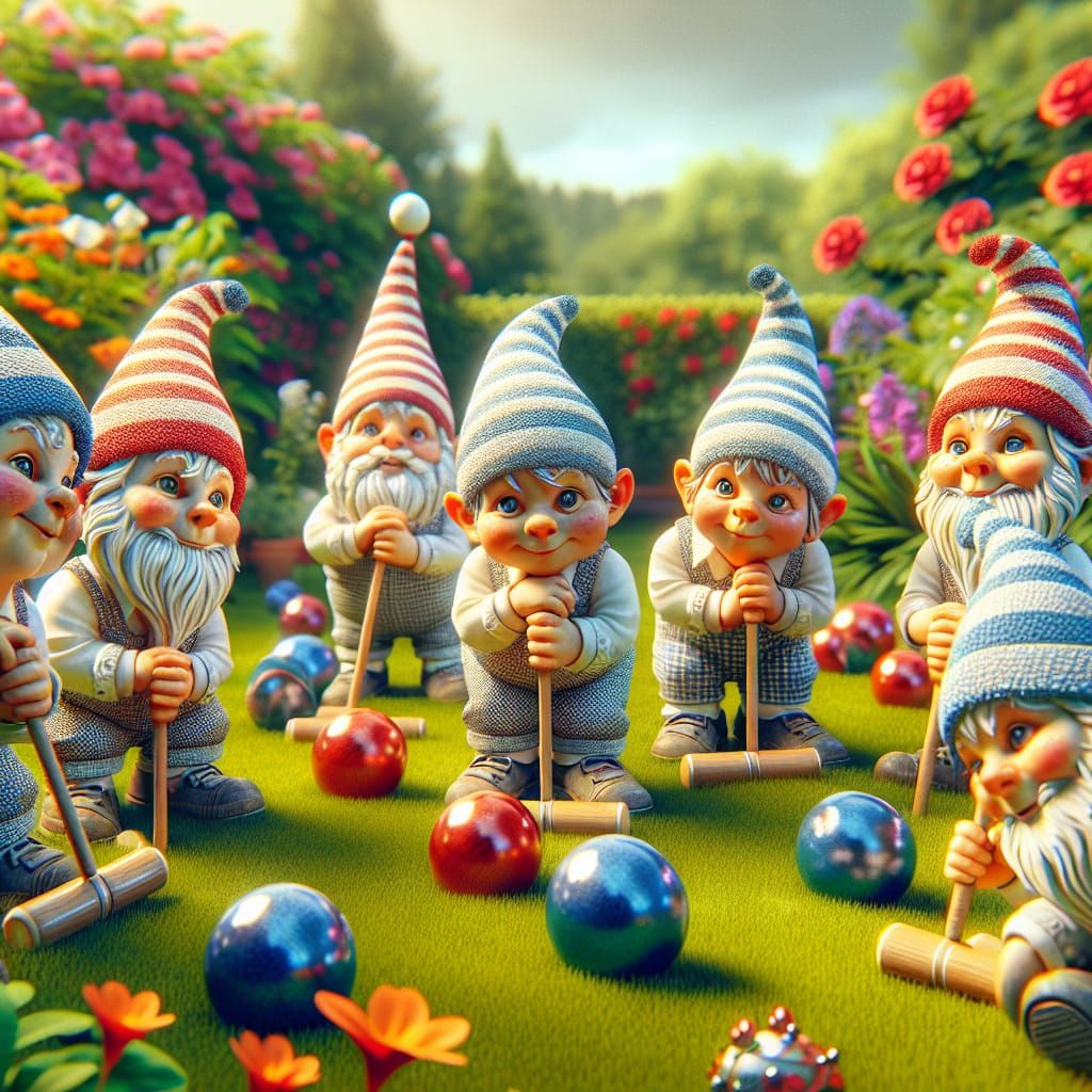 Lawn Gnomes Croquet Game in Octane Render Style