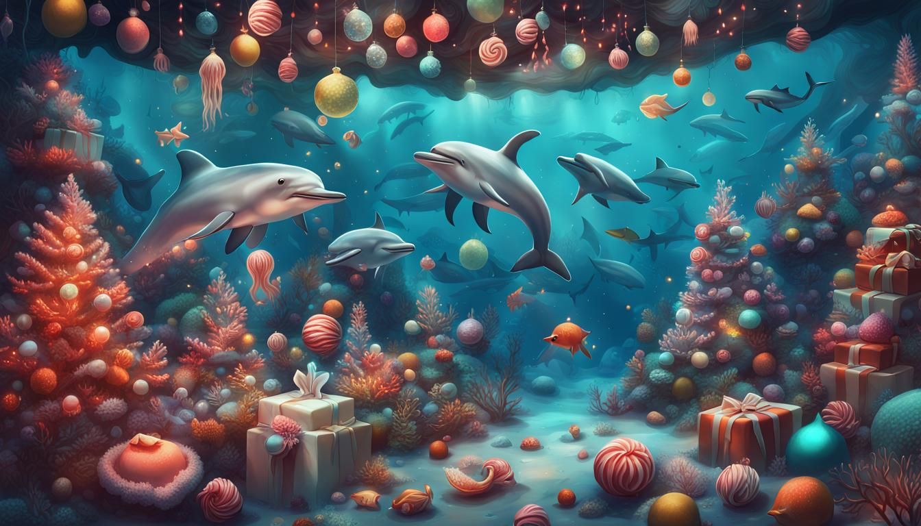 Underwater Christmas Celebration in Candy Art Style