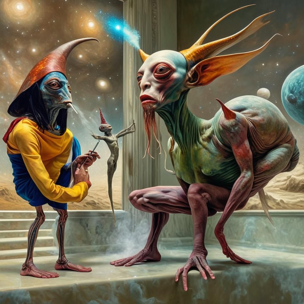 Surreal Gathering: Bizarre Creatures in Sumptuous Suite