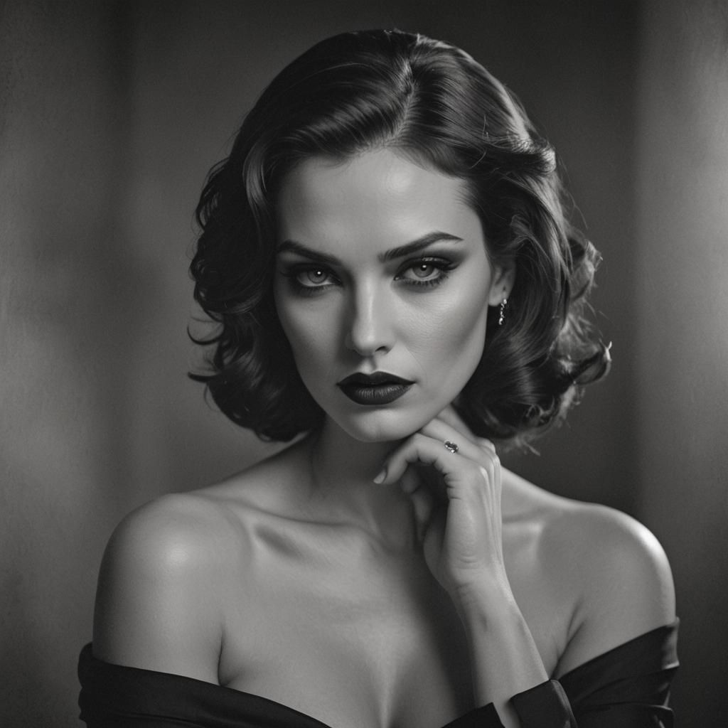 Enigmatic Femme Fatale Portrait in Noir Style