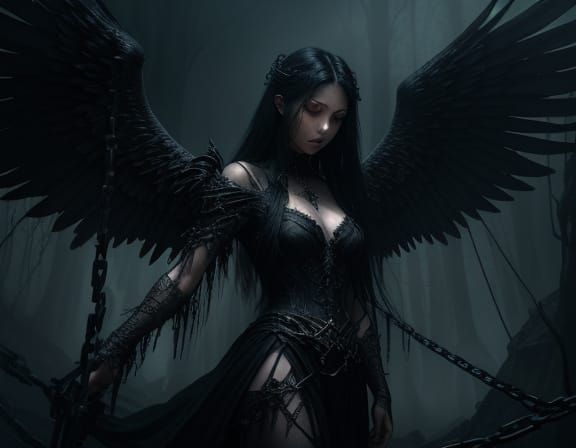 Fallen Angel in Chains: Dark Fantasy Art