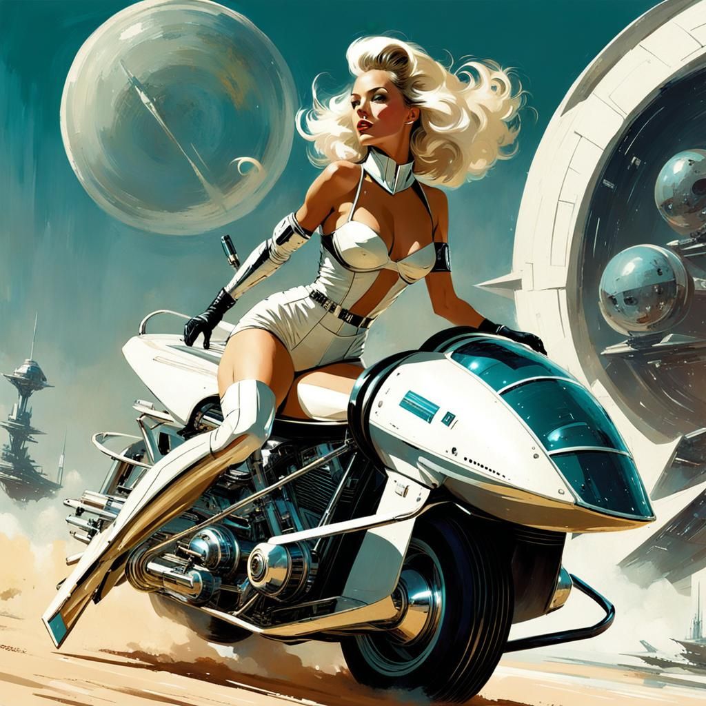 Retrofuturistic Starship Commander on Hoovercraft