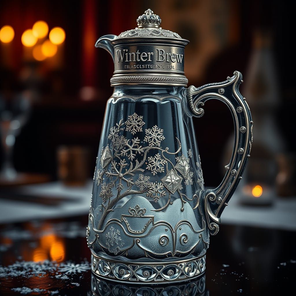 Stunning Ultra-Realistic Winter Brew Jug with Intricate Meta...