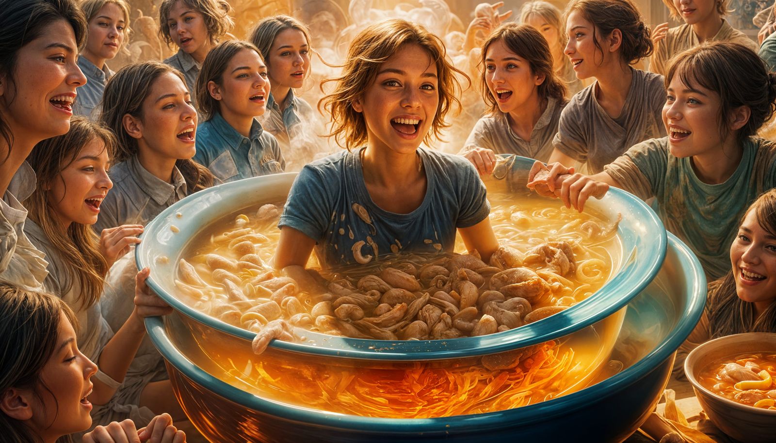 Women in Chicken Soup: A Photorealistic Concept