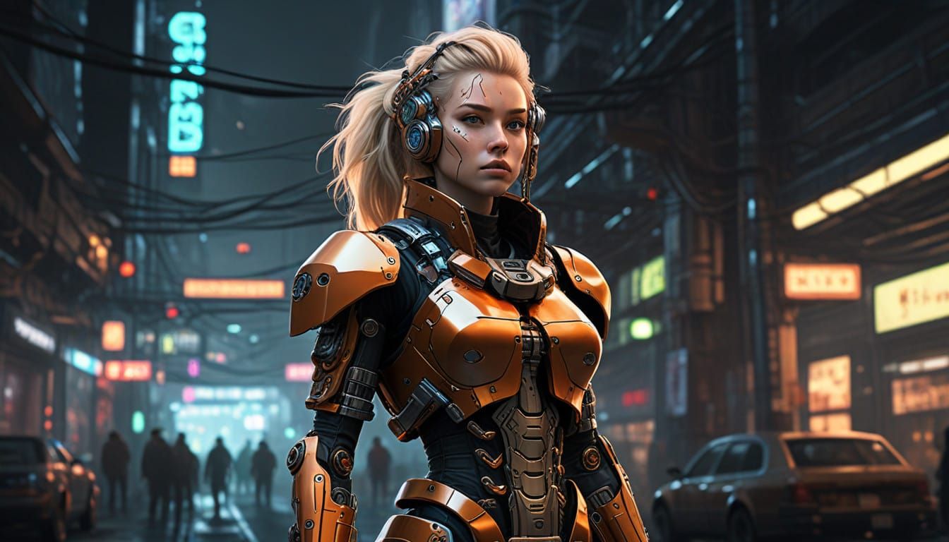 Cyberpunk Goddess in Mechanical Armor