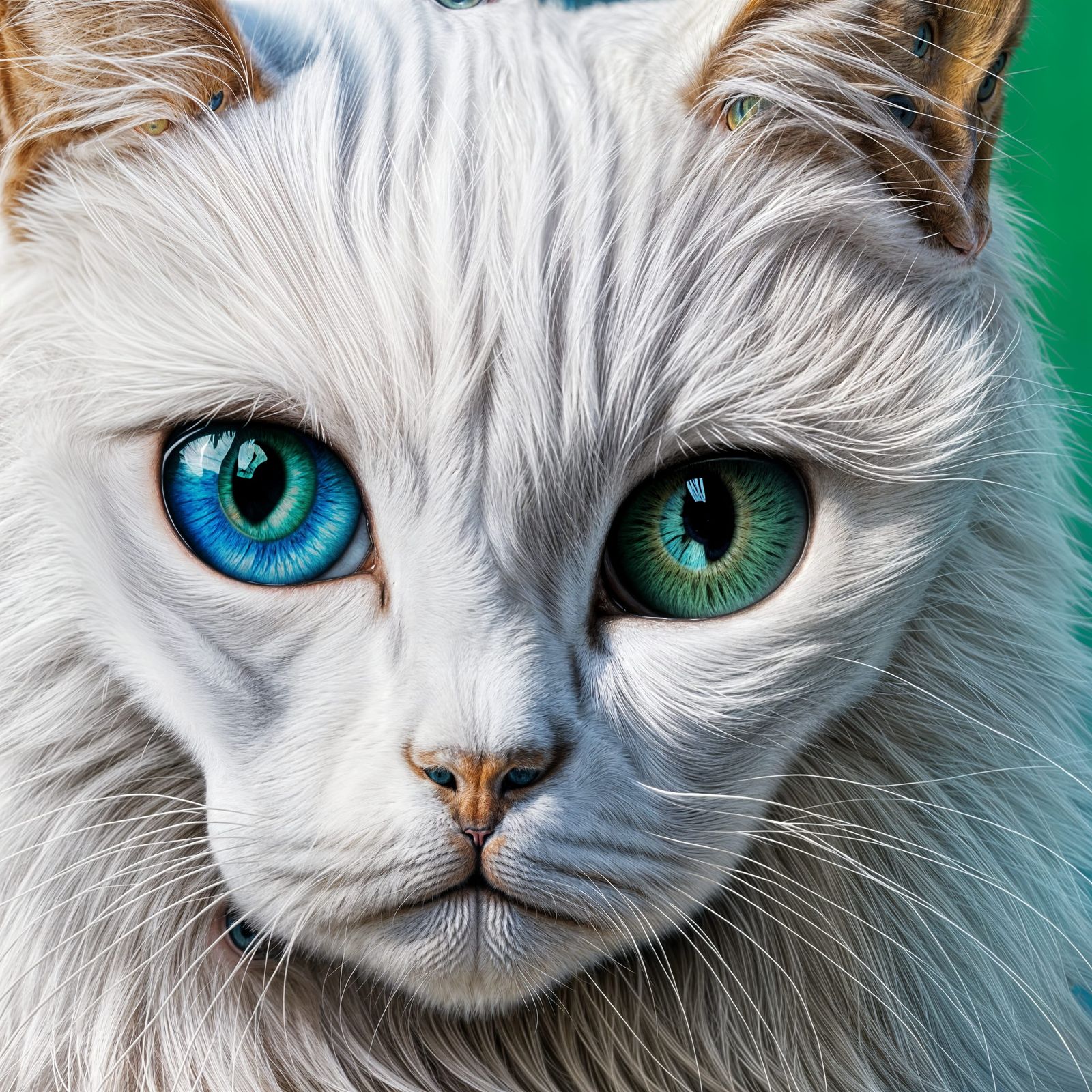 Hyper-Realistic White Cat with Blue and Green Eyes