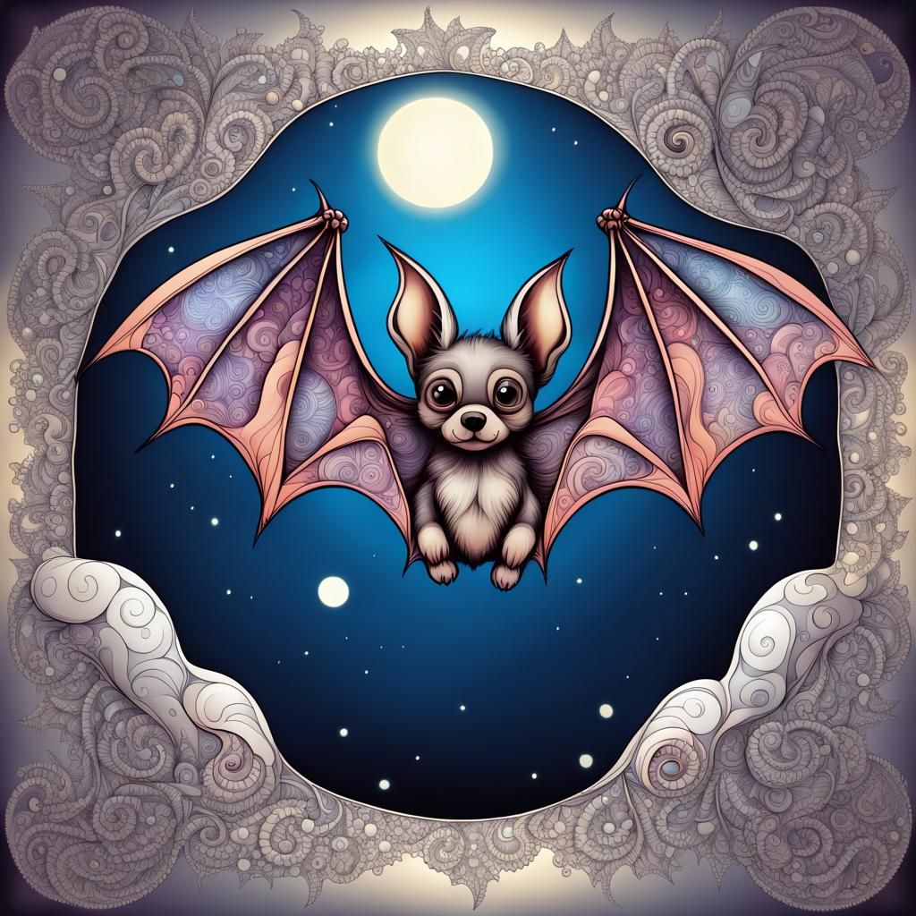 Sky Puppy Bat in Moonlight: Abstract Vector Art
