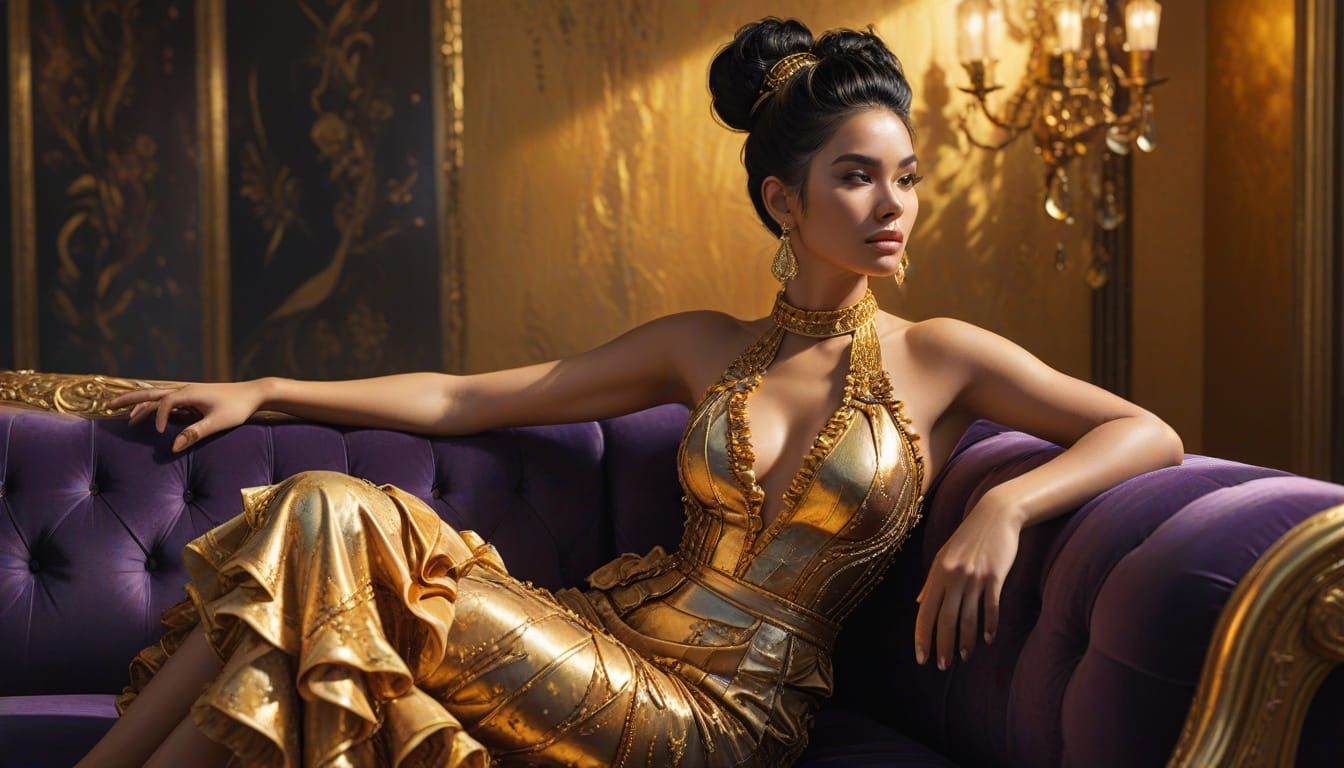 Elegant Fantasy Woman with Gold Accessories