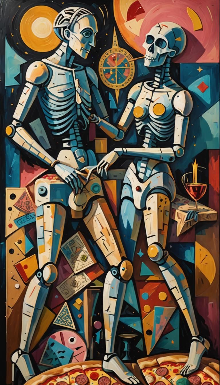 Cubist Pizza Tarot Card Still Life in 8K