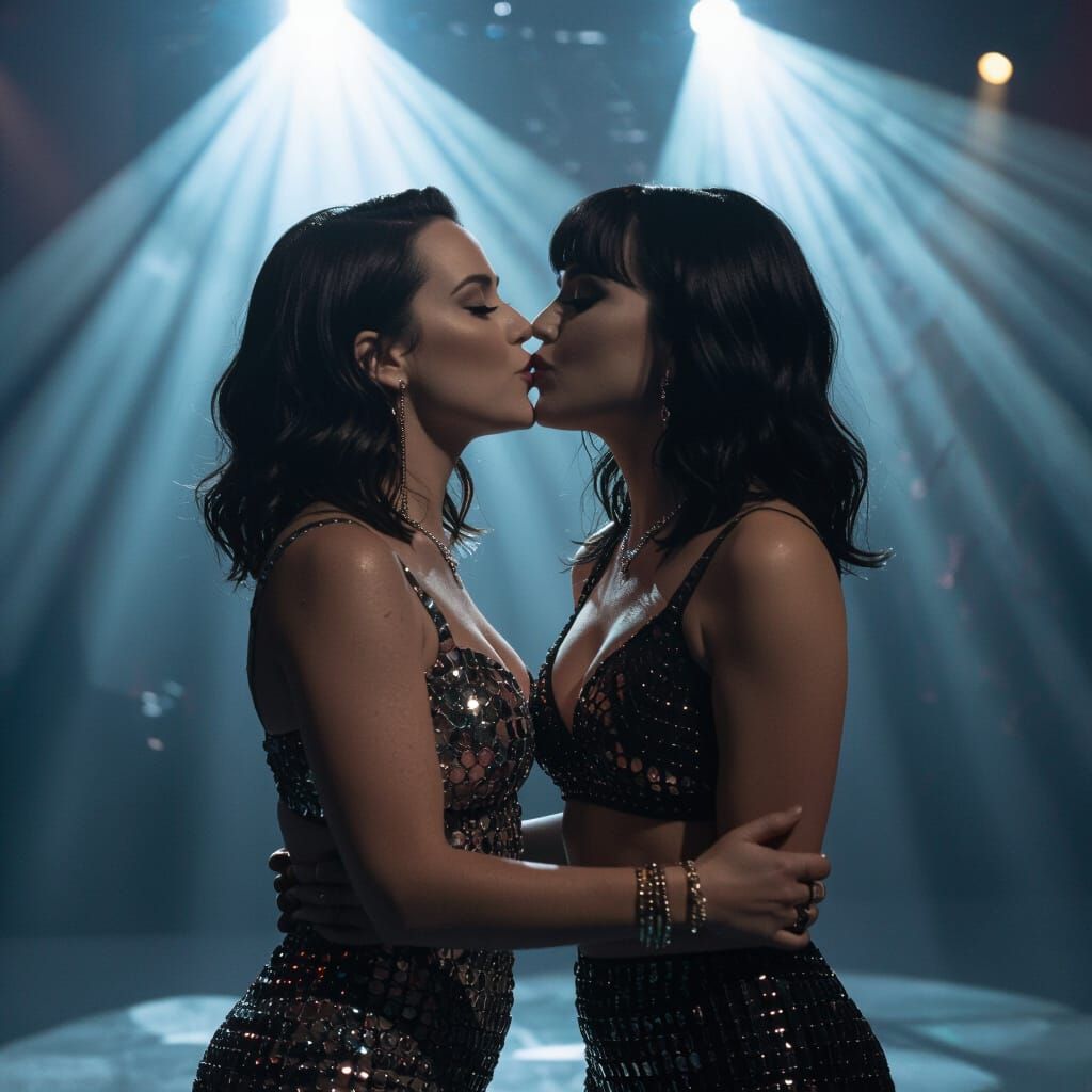 Katy Perry Kissing Woman on Moody Stage