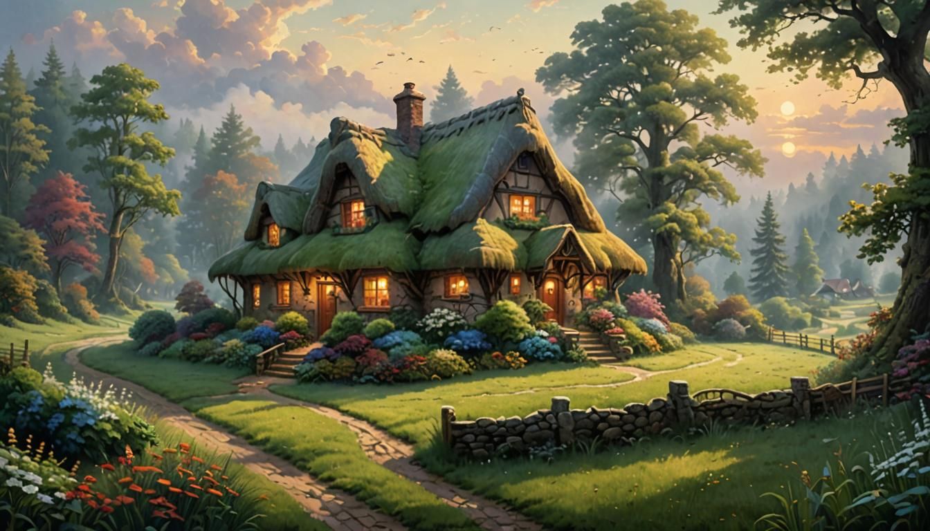 Ethereal Cottagecore Home Bordering Mystical Forest