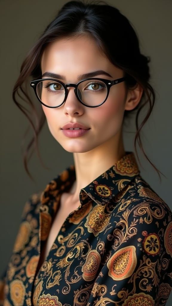 Elegant Woman in Paisley Blouse