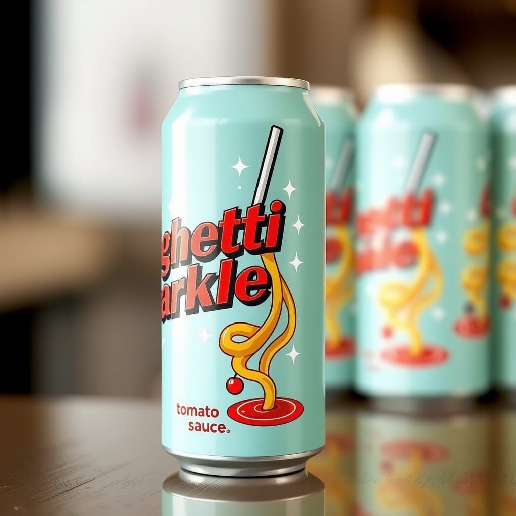 Spaghetti Sparkle: A Whimsical Soda Can Design