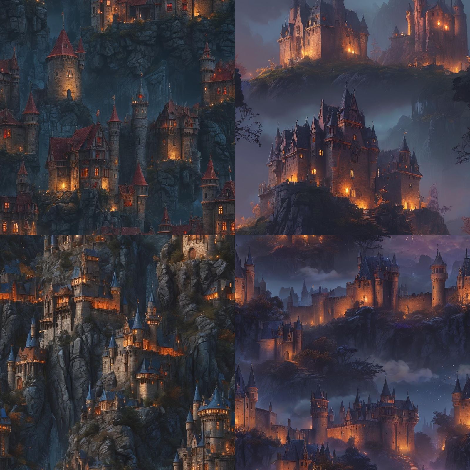 Medieval Castle at Night: Detailed Fantasy Concept Art