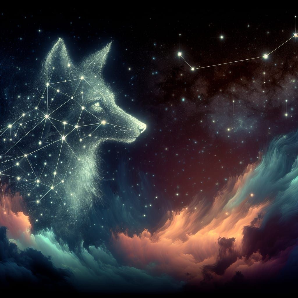Fox Constellation Matte Painting in Romantic Style