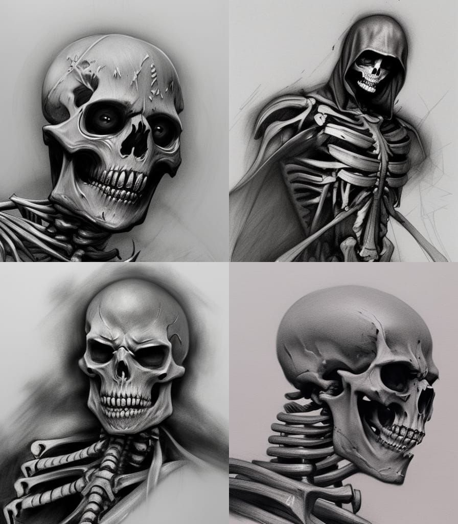 Sinister Skeleton Soldier in Charcoal Style