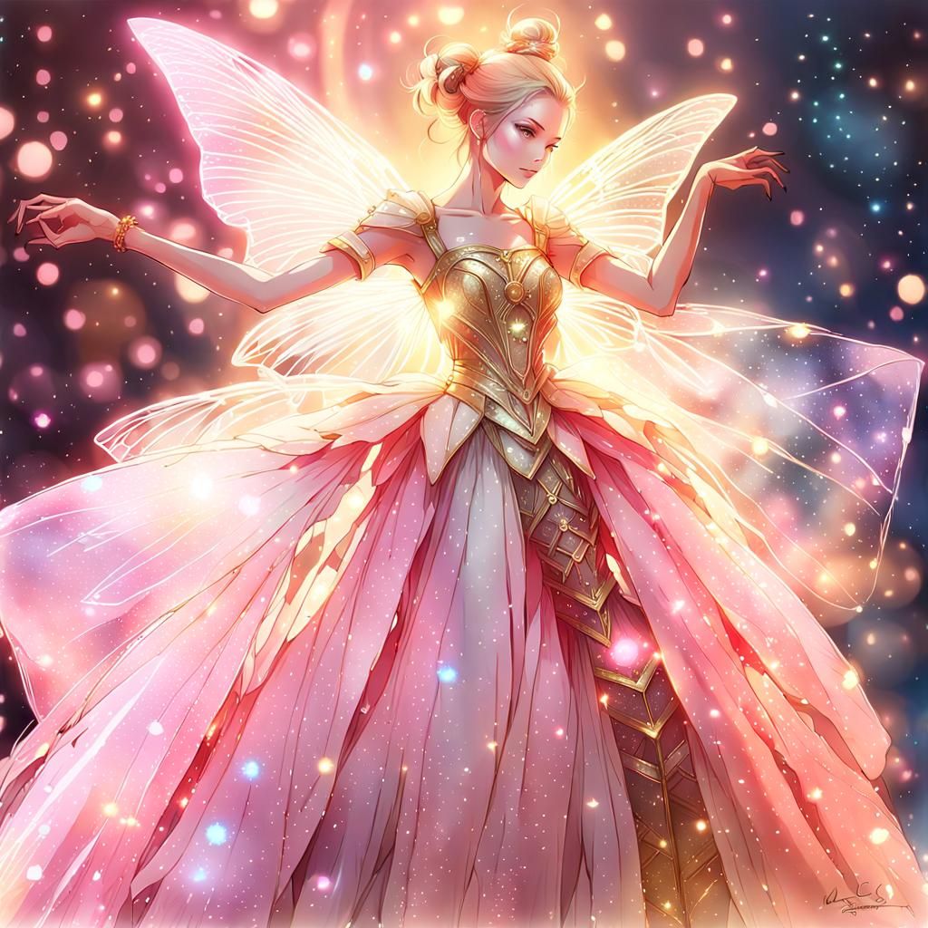 Glowing Fairy Constellation in Pink Magical Atmosphere