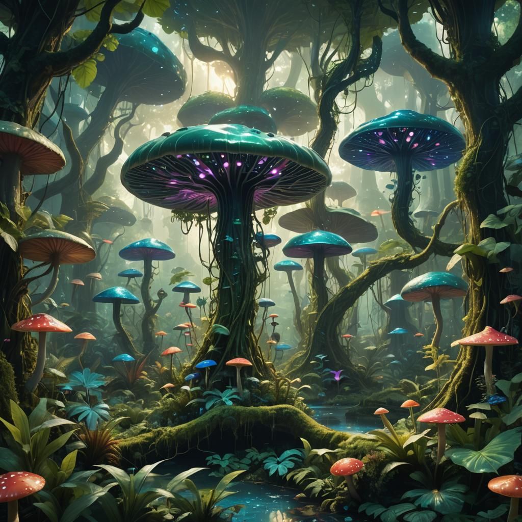 Surreal Alien Jungle Landscape in Dreamlike Style