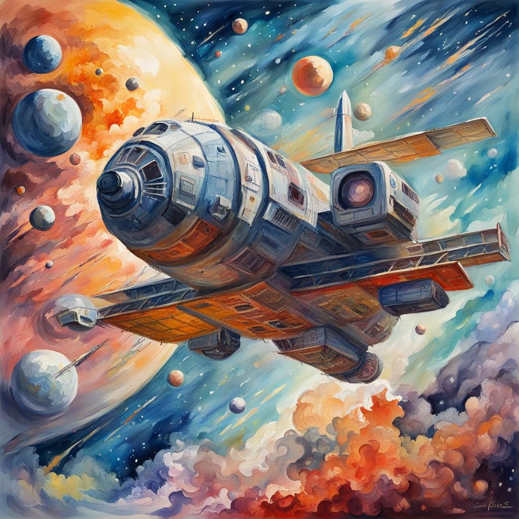 Epic Space Journey in Gouache Watercolor Style