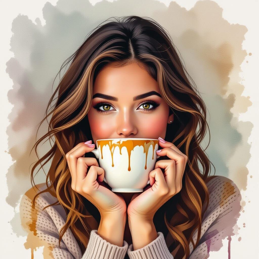 Woman's Portrait Stained with Tea