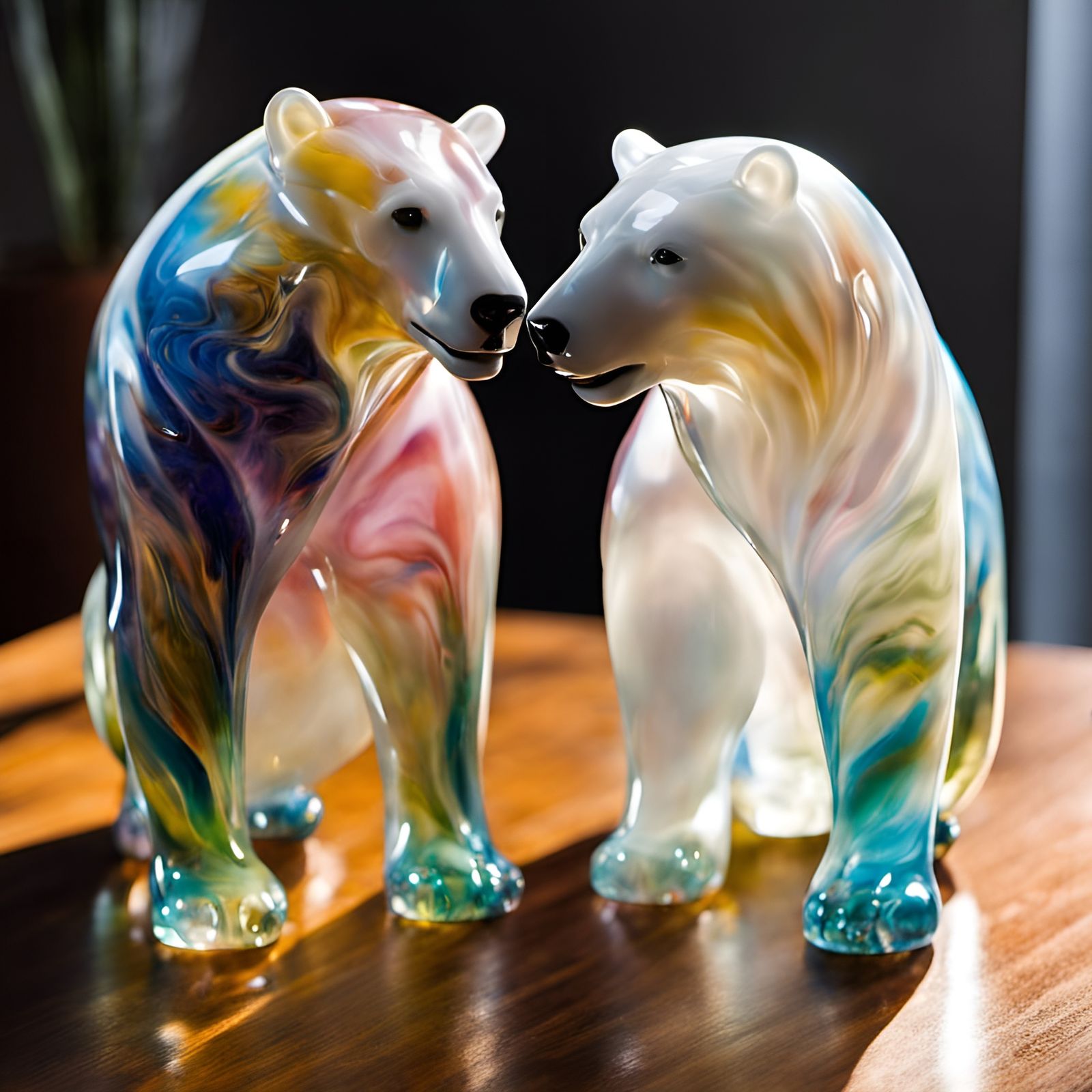 Marbled Glass Polar Bear Figurines in Danish Style