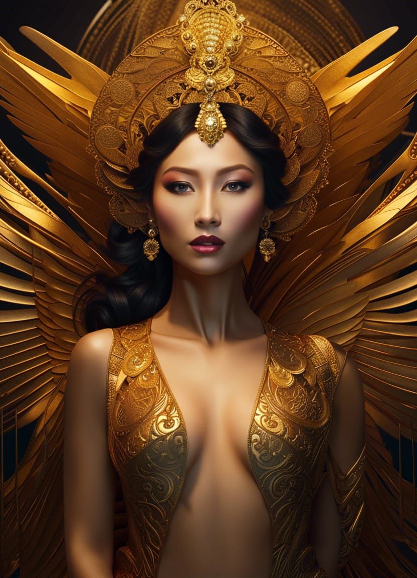 Pan-Asian Woman with Dragonfly Wings: Digital Illustration