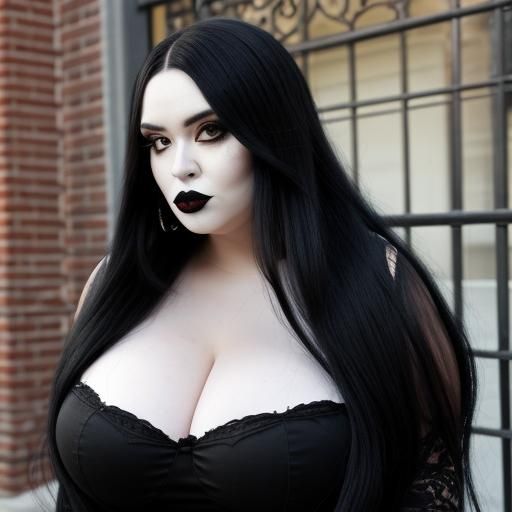 Curvy Goth Woman with Long Black Hair