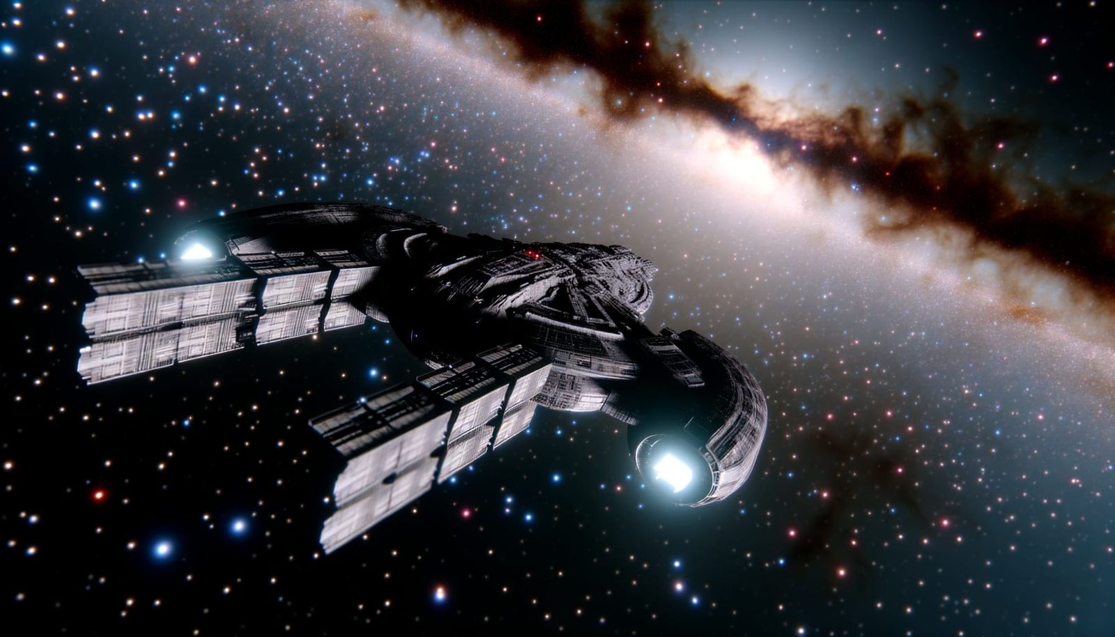 Detailed Spaceship Floating in Vast Expanse of Space