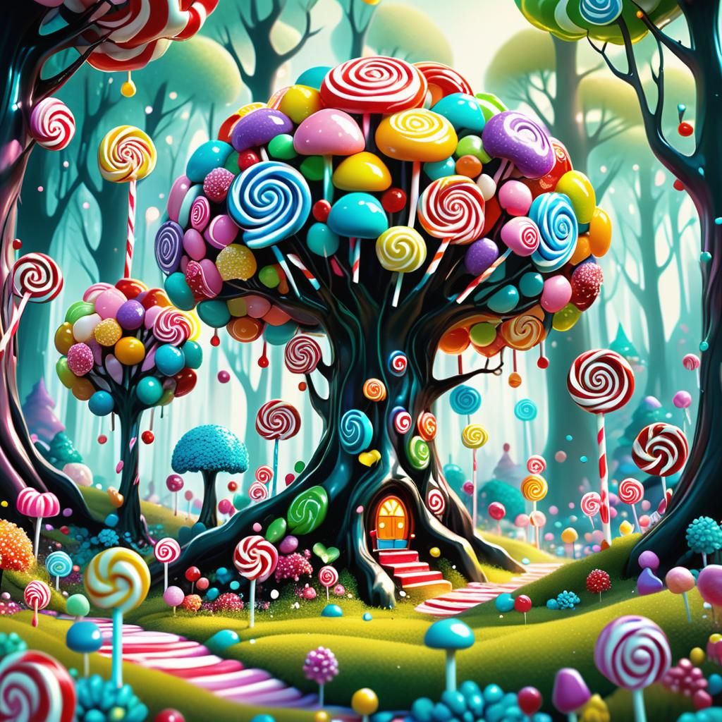 Candy Forest Concept Art in Cel-Shaded Style
