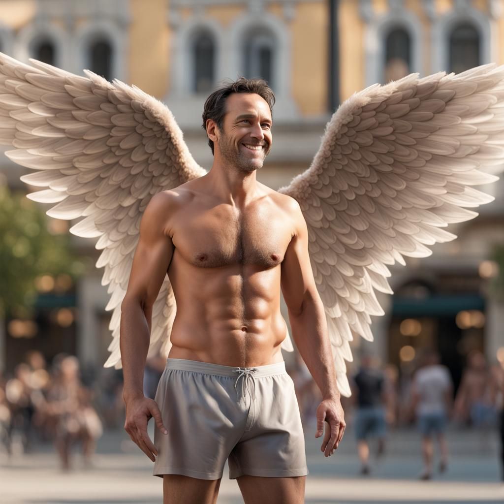 Photorealistic Angel in Town Square