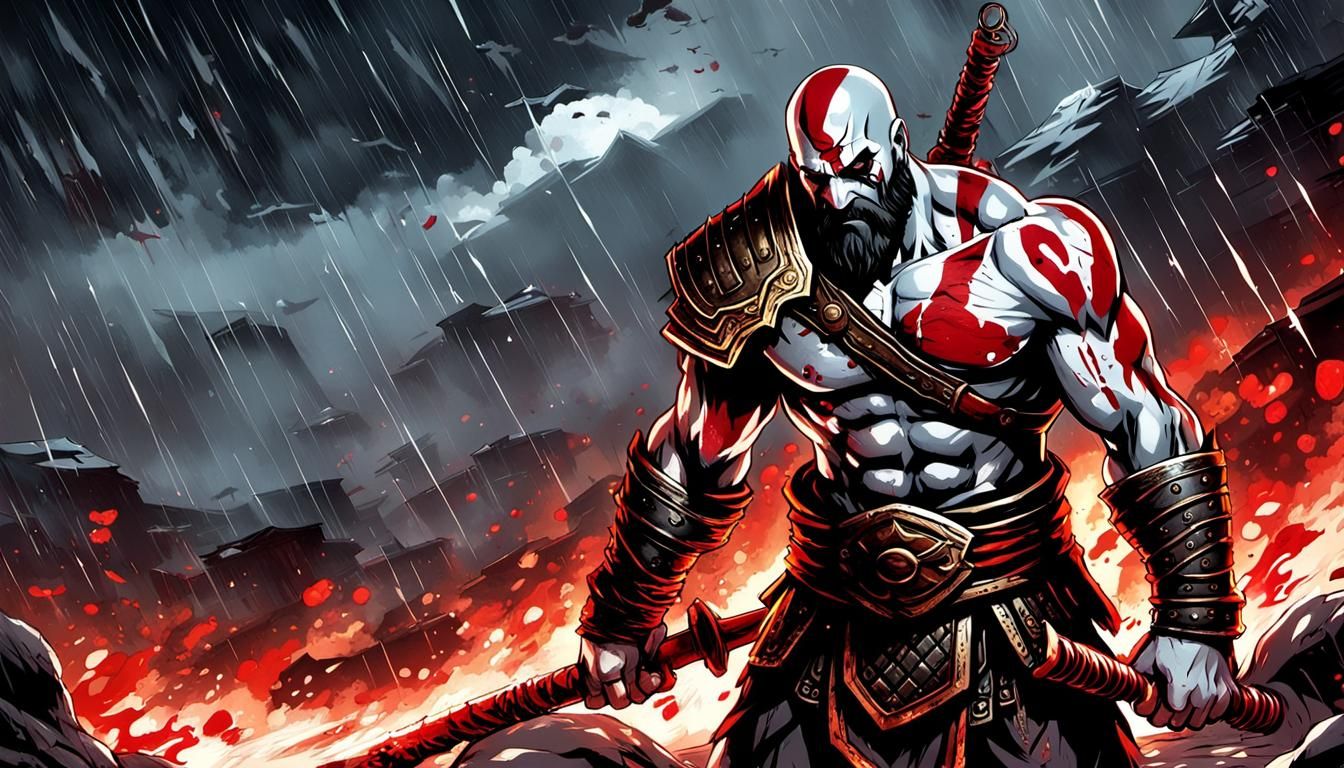 Kratos in Fiery Rain, Comic Book Art