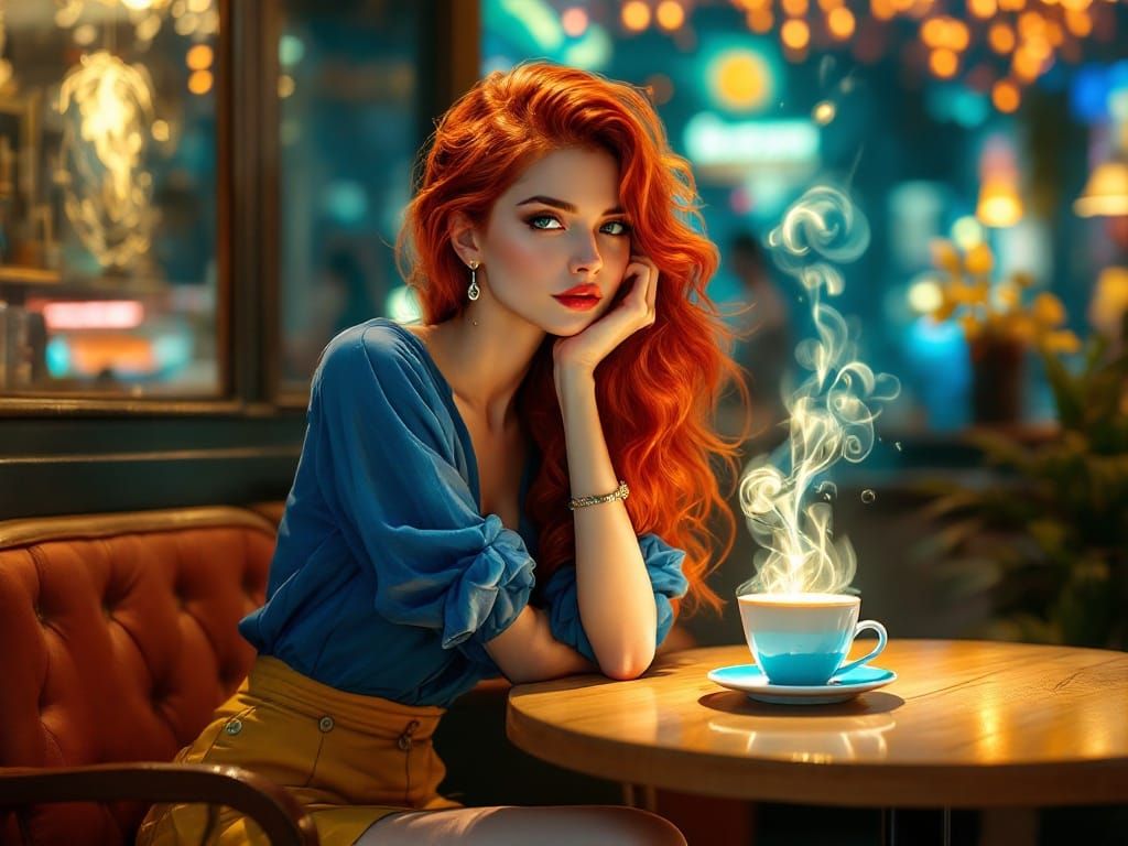 Surreal Café Scene in Vibrant Post-Impressionist Colors