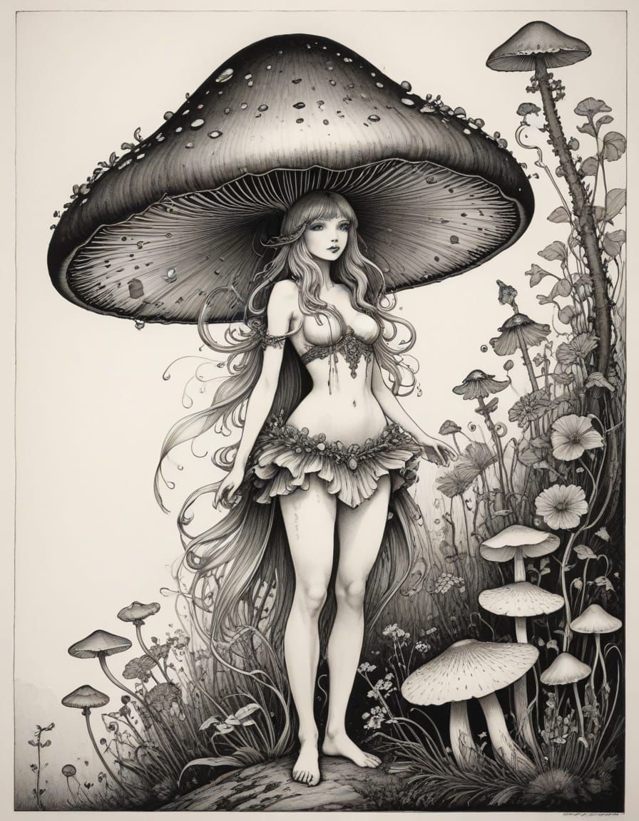 Whimsical Mushroom Fairy in Traditional Nordic Style
