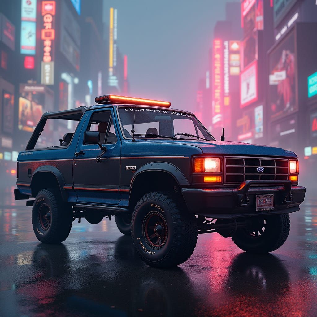 Ford Bronco and Ranger Fusion in Cyberpunk Style