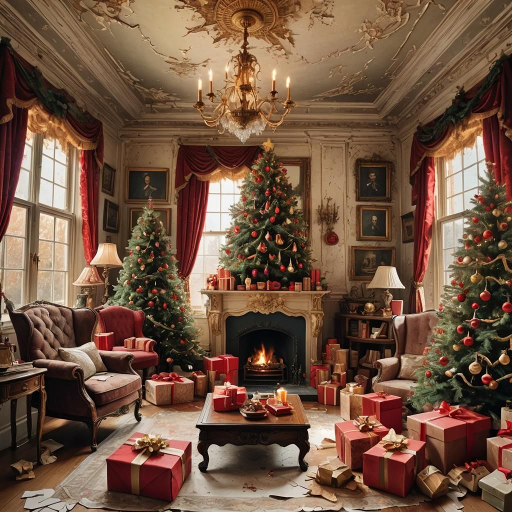 Victorian Christmas Drawing Room with Sunbeams