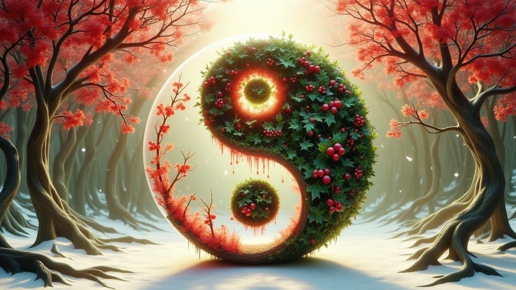 Elegant Christmas Yin Yang Symbol Amidst Whimsical Winter Wo...
