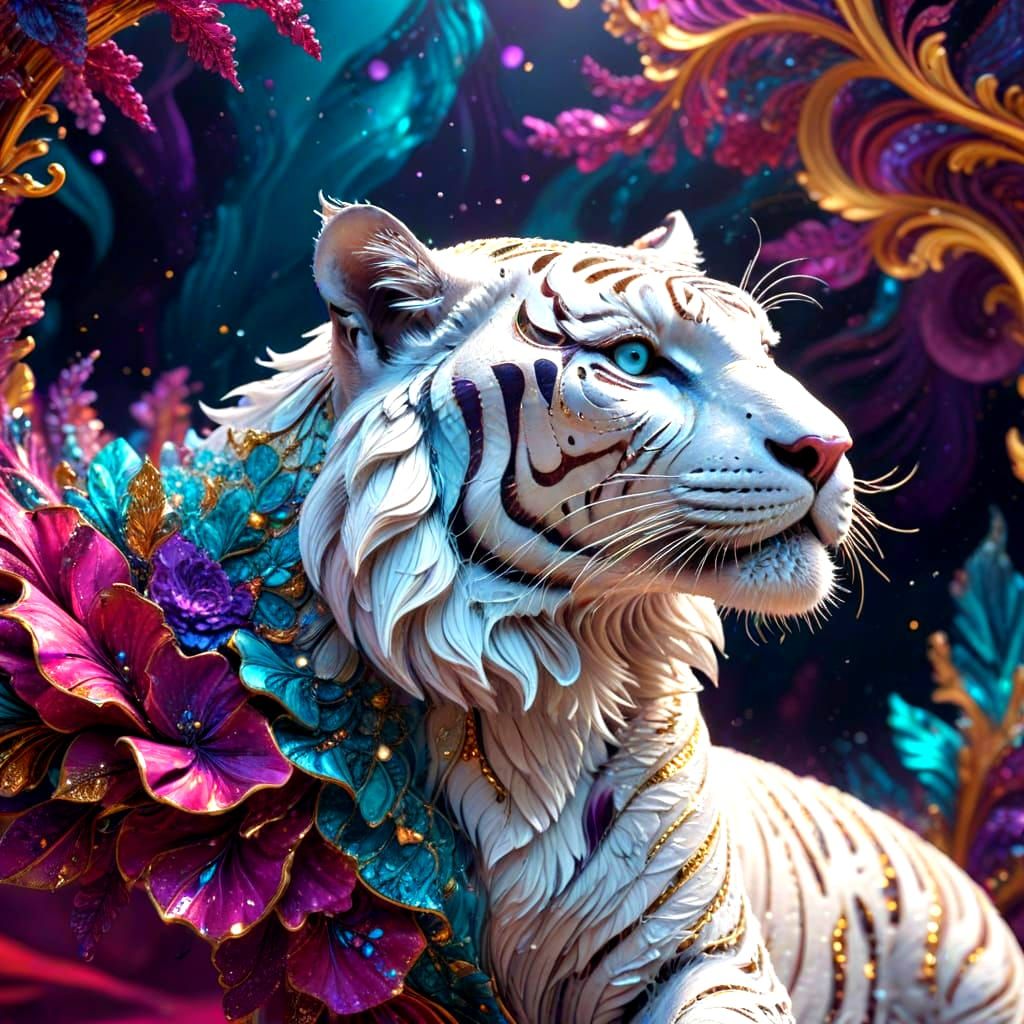 Elegant White Tiger Stuns at Cosmic Fashion Week