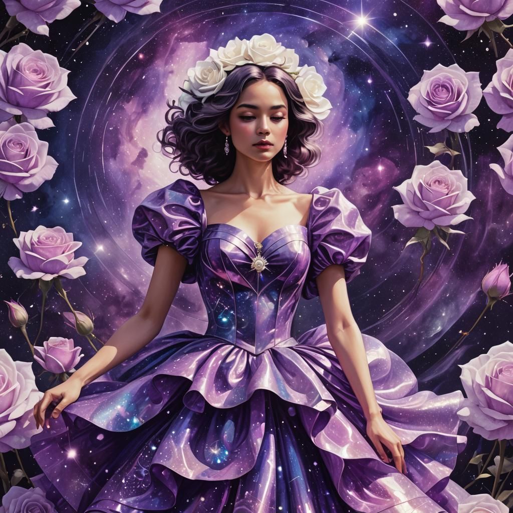 Purple Dress with White Rose: Holographic Astral Illustratio...