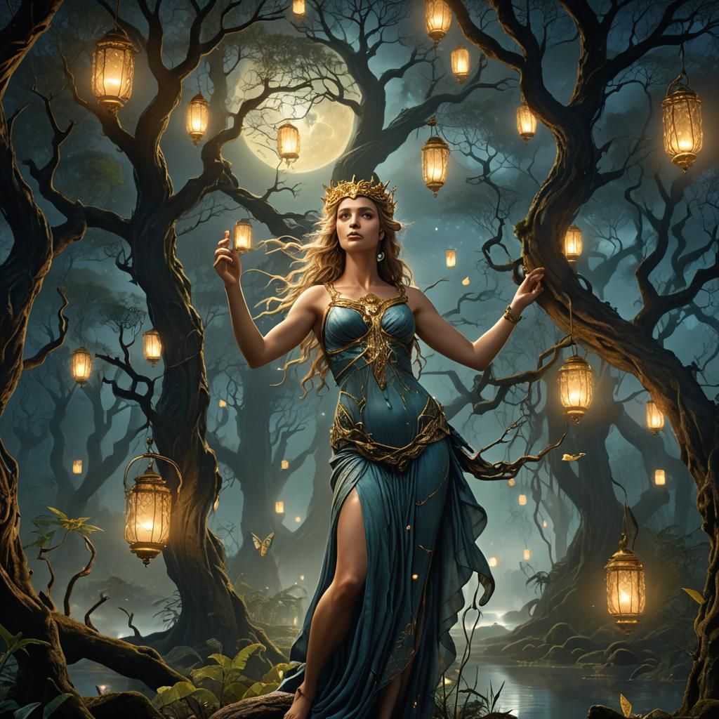 Aphrodite in Misty Forest, Detailed Matte Painting