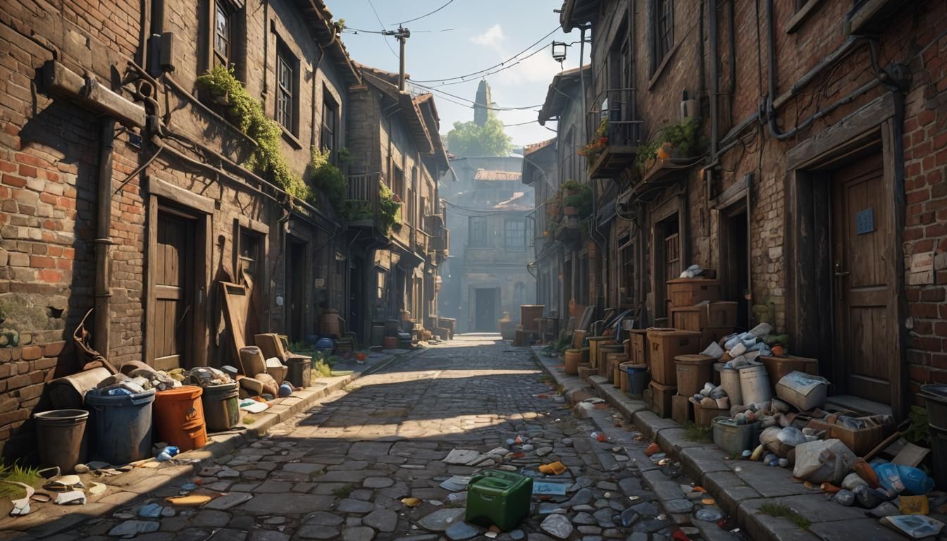 Gritty Village Alley in 3D Game Style