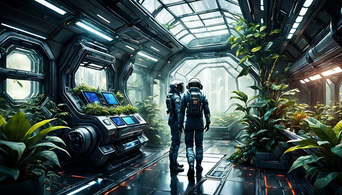 Astronauts Tend Futuristic Space Station Greenhouse