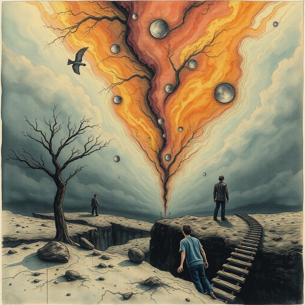 Surreal Dreamscape: Empty Void in Alcohol Ink Style